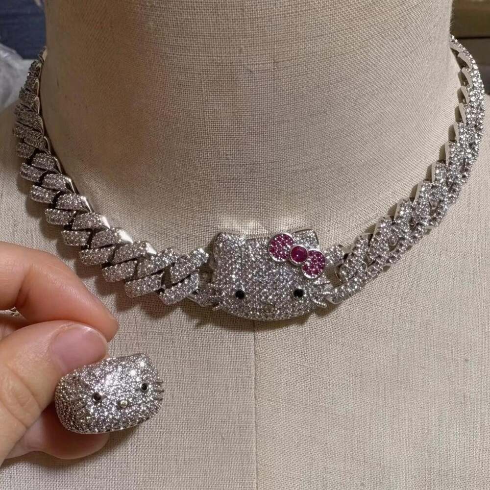 Hello Kitty Cuban Link Chain 16inch  and ring set .